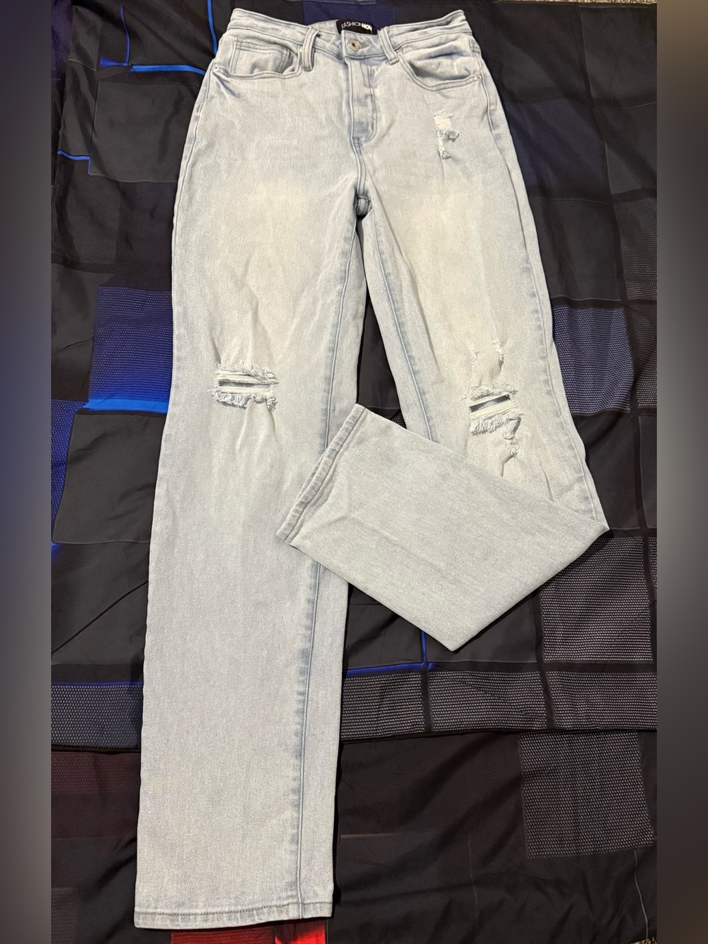 Fashion Nova Light Blue Distressed Straight Leg Jeans